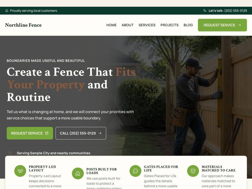 Northline Fence homepage design preview